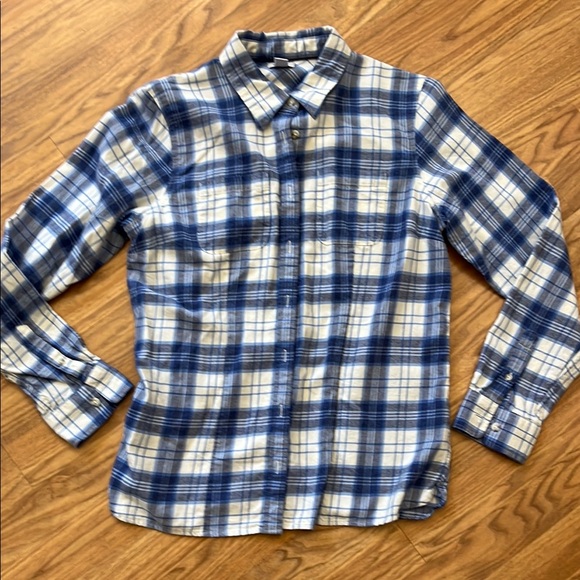L.L. Bean Tops - L.L. Bean Flannel Shirt Button Down  Blue and White Plaid Shirt Size Small S